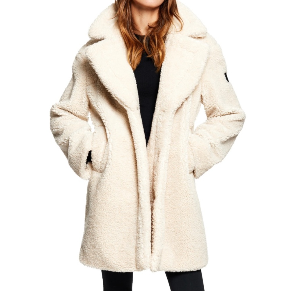 SAM New York Mid Length Sherpa Coat in Almond